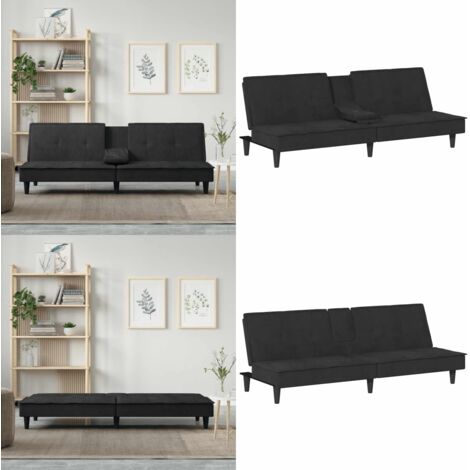 Sofá cama con portavasos terciopelo negro - Sofá cama con portavasos - Sofá cama terciopelo