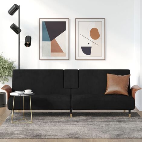 Sofá cama con portavasos terciopelo negro vidaXL