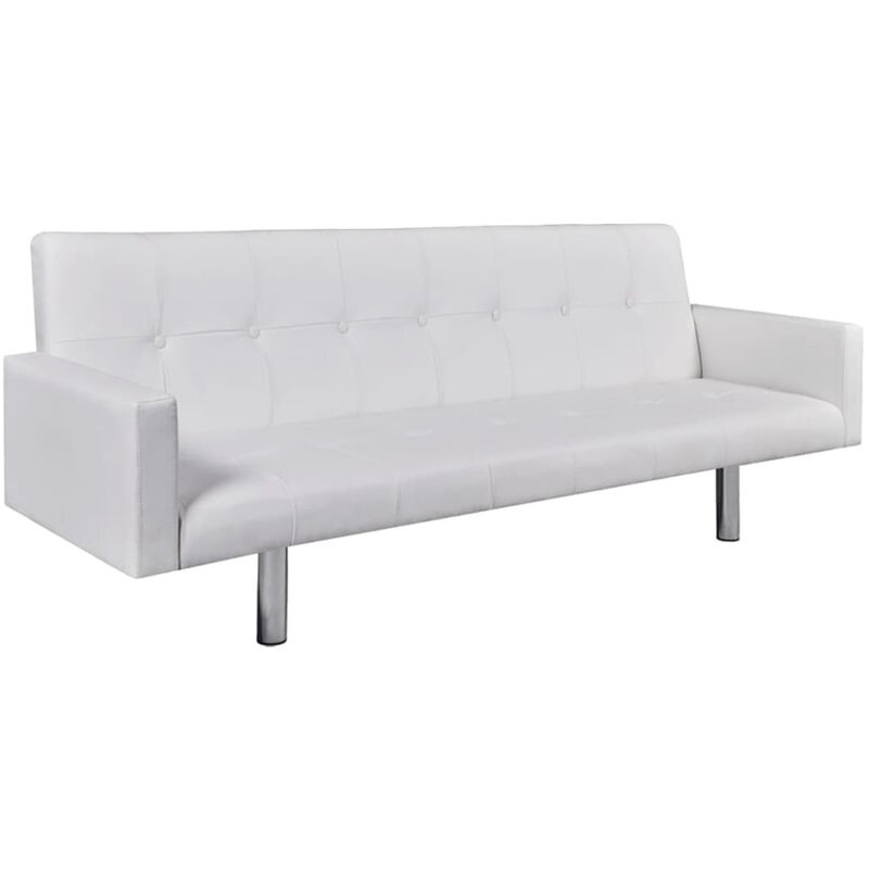 

Sofa cama con reposabrazos de cuero artificial blanco