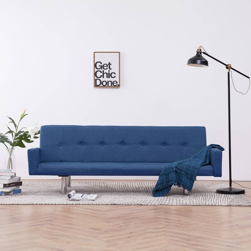 

Sofá cama con reposabrazos de poliéster azul