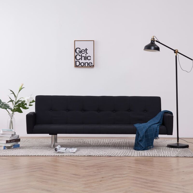 

Sofa cama con reposabrazos de poliester negro