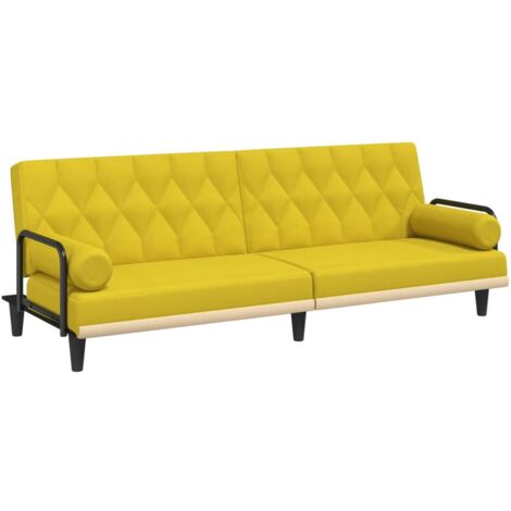 Sofá cama con reposabrazos tela amarillo claro vidaXL