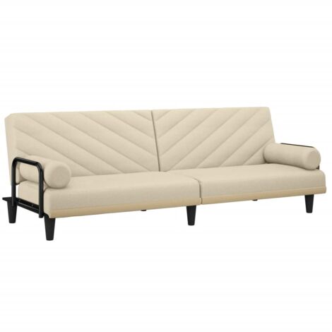 Sofá cama con reposabrazos tela color crema vidaXL