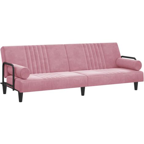 Sofá cama con reposabrazos terciopelo rosa vidaXL