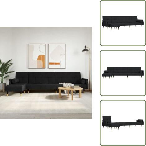 Sofá cama con reposabrazos - vidaXL Sofá cama en forma de L terciopelo negro 271x140x70 cm - Sofá cama terciopelo