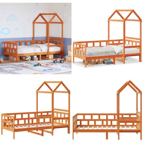 Sofá cama con techo madera maciza pino marrón cera 80x200 cm - Cama con techo - Sofá cama madera