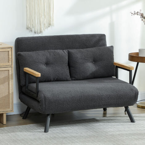 Sofá Cama Convertible 4 en 1 Sillón Cama 2 Plazas Plegable Respaldo Ajustable de 5 Niveles Almohadas 102x73x81cm Gris