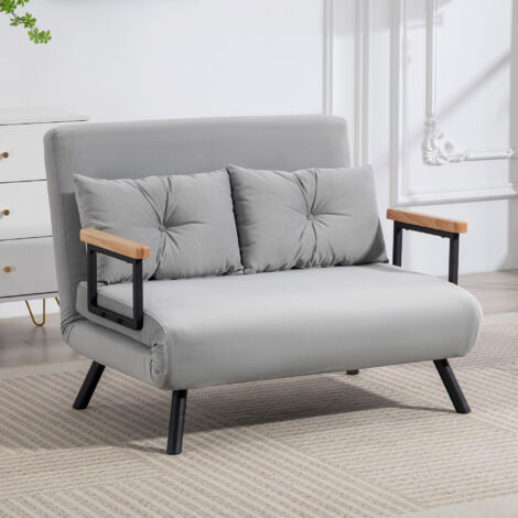 Sofá Cama Convertible 4 en 1 Sofá Cama 2 Plazas Plegable Respaldo Ajustable de 5 Niveles Almohadas 102x73x81cm Gris