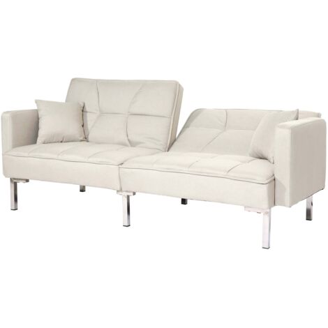 Sofá cama convertible con función de descanso respaldo regulable tejido de lino y madera superficie de descanso 170x104 cm beige crema 040010168