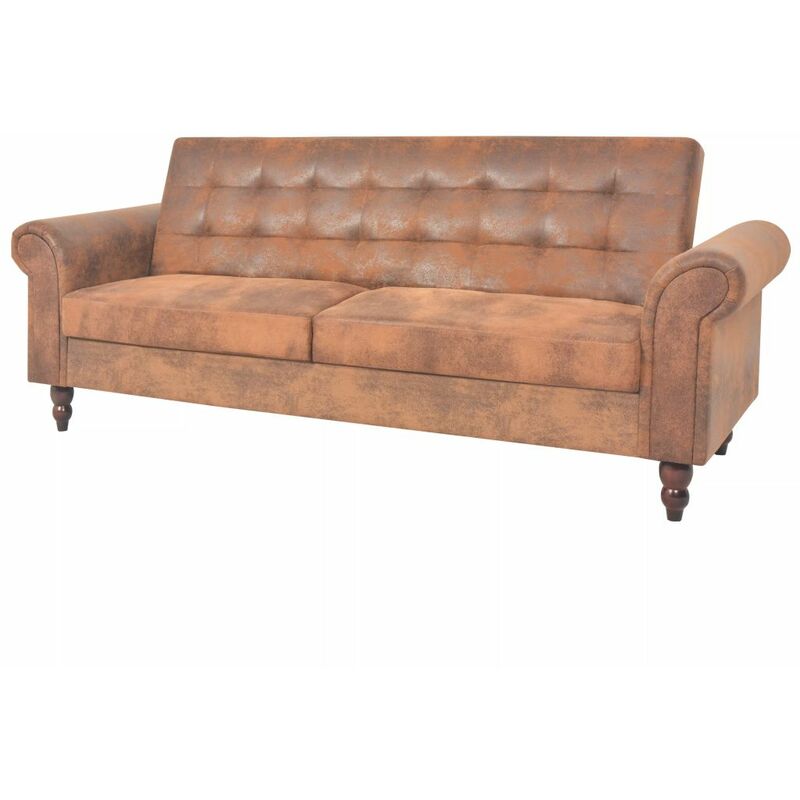 

Happyshopping - Sofa cama convertible con reposabrazos de ante sintetico marron