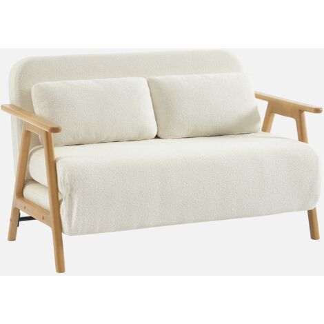 Sofá cama convertible en borreguito y madera ,  2 plazas