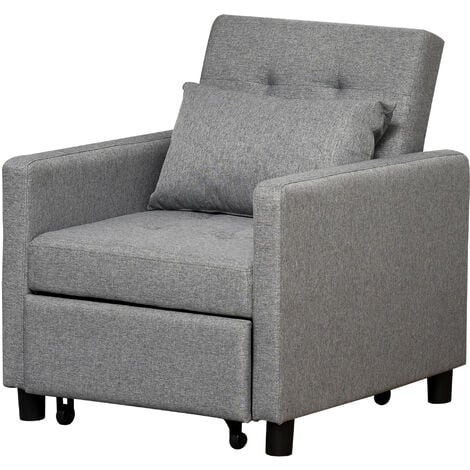 Sofá cama convertible sillón cama con 4 ruedas respaldo reclinable almohada desenfundable y asiento acolchado carga 100 kg 69x77x84 cm gris