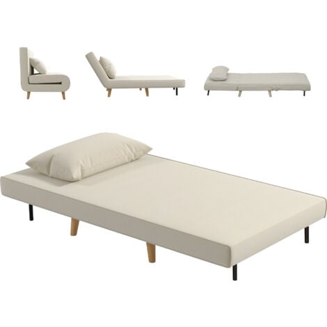 Sofá cama convertible sillón cama con respaldo ajustable en 6 posiciones almohada acolchada carga 350 kg para oficina dormitorio 94x78x80 cm beige