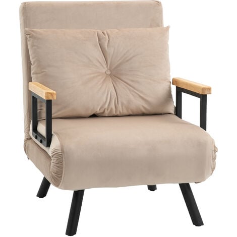 Sofá cama convertible sillón cama triple pliegue con respaldo ajustable de 5 niveles y almohada acolchada carga 120 kg 63x73x81 cm beige