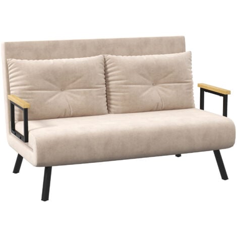 Sofá cama convertible triple pliegue sofá cama de 2 plazas plegable con respaldo ajustable de 5 niveles y 2 almohadas acolchadas 102x73x81 cm beige