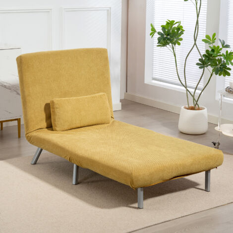 Sofá Cama de 1 Plazas Plegable Tapizado en Chenilla con Respaldo Ajustable de 5 Niveles 80x75x83 cm Amarillo