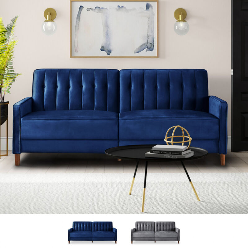 

Sofá cama 2 plazas clic clac tejido terciopelo diseño clásico Fluffy | Azul Marino
