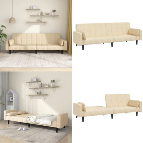 Sofá cama de 2 plazas con dos almohadas tela color crema - Cama de invitados - Sofá convertible