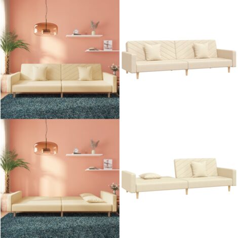 Sofá cama de 2 plazas con dos almohadas tela color crema - Cama de invitados - Sofá convertible