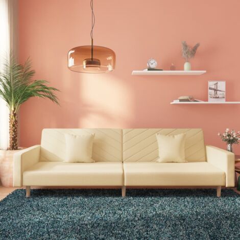 Sofá cama de 2 plazas con dos almohadas tela color crema vidaXL