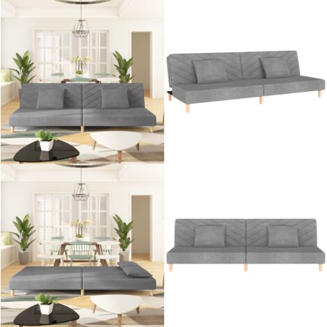 Sofá cama de 2 plazas con dos almohadas tela gris claro - Cama de invitados - Sofá convertible