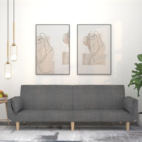 Sofá cama de 2 plazas con dos almohadas tela gris claro vidaXL