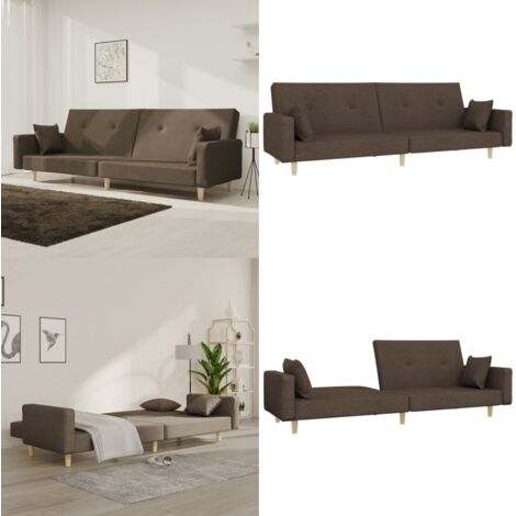 Sofá cama de 2 plazas con dos almohadas tela gris taupe - Cama de invitados - Sofá convertible