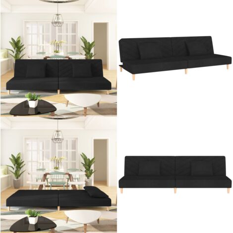 Sofá cama de 2 plazas con dos almohadas tela negro - Sofá cama de 2 plazas - Sofá cama negro