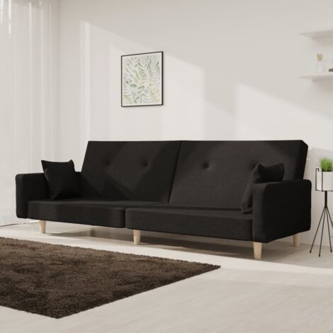 Sofá cama de 2 plazas con dos almohadas tela negro vidaXL