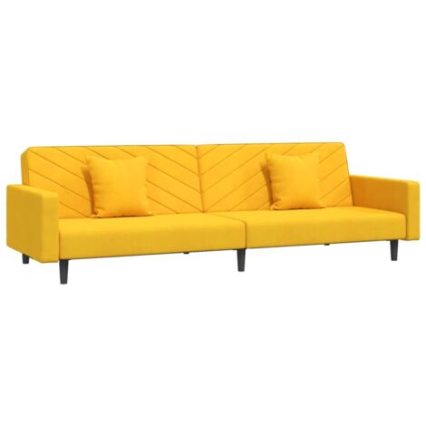 Sofá cama de 2 plazas con dos almohadas terciopelo amarillo vidaXL