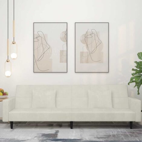 Sofá cama de 2 plazas con dos almohadas terciopelo color crema
