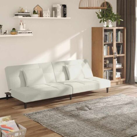 Sofá cama de 2 plazas con dos almohadas terciopelo color crema