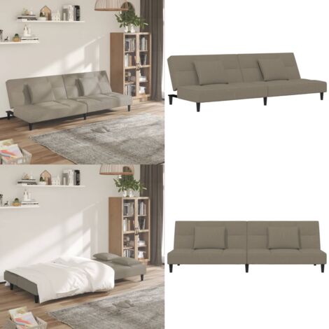 Sofá cama de 2 plazas con dos almohadas terciopelo gris claro - Cama de invitados - Sofá convertible