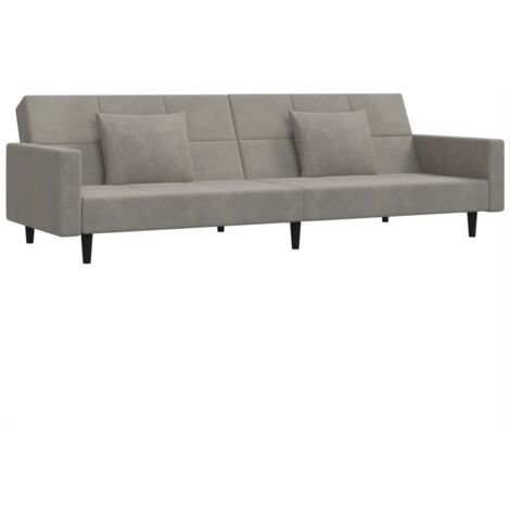 Sofá cama de 2 plazas con dos almohadas terciopelo gris claro vidaXL