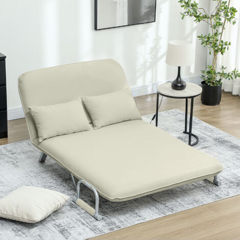 Sofá Cama de 2 Plazas con Respaldo Ajustable en 5 Posiciones Tapizado con Tacto de Ante y Cojines 111x80x78 cm Crema