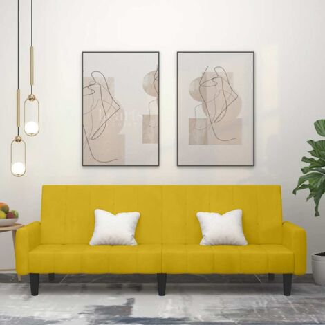 Sofá cama de 2 plazas terciopelo amarillo