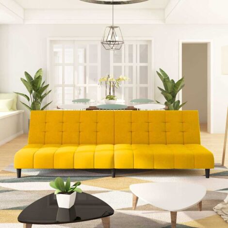 Sofá cama de 2 plazas terciopelo amarillo vidaXL
