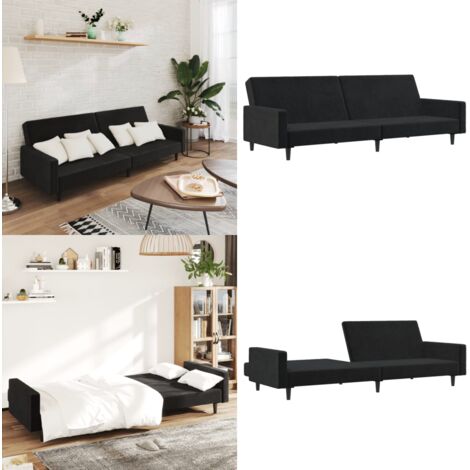 Sofá cama de 2 plazas terciopelo negro - Sofá cama de 2 plazas - Sofá cama negro