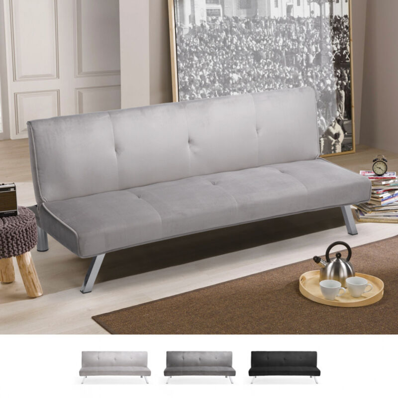 

Sofá cama 3 plazas diseño clic clac reclinable tejido terciopelo Explicitus | Color: Gris