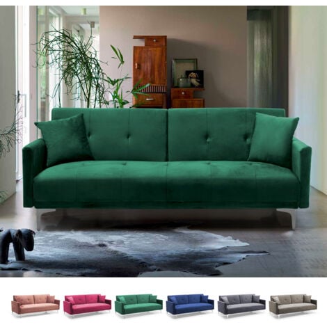 MODUS SOFÀ Sofá cama de 3 plazas diseño moderno click clac de terciopelo Villolus Color: Verde oscuro