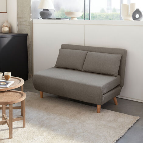 Sofá cama de con patas de madera, 2 plazas, Guesta, Gris claro, 120x89x80 cm