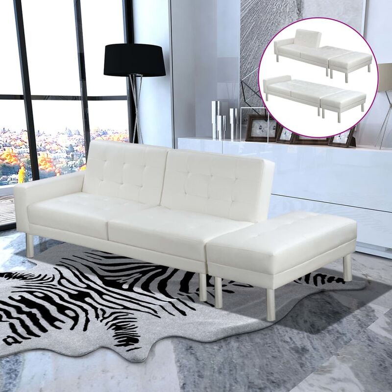 

Sofá cama de cuero artificial blanco