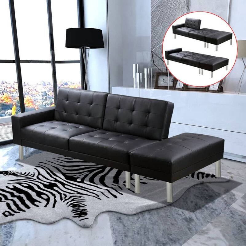 

Sofá cama de cuero artificial negro