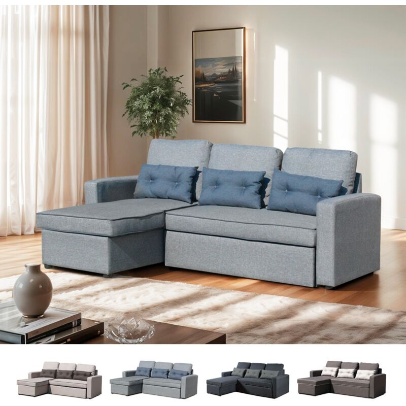 

Sofá cama de esquina de 3 plazas con cojines para sala de estar Smeraldo | Color: Gris