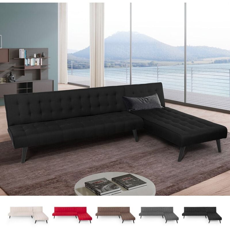 

Sofá cama de esquina de 3 plazas clic clac en tela modular reclinable de diseño moderno Natal | Color: Negro