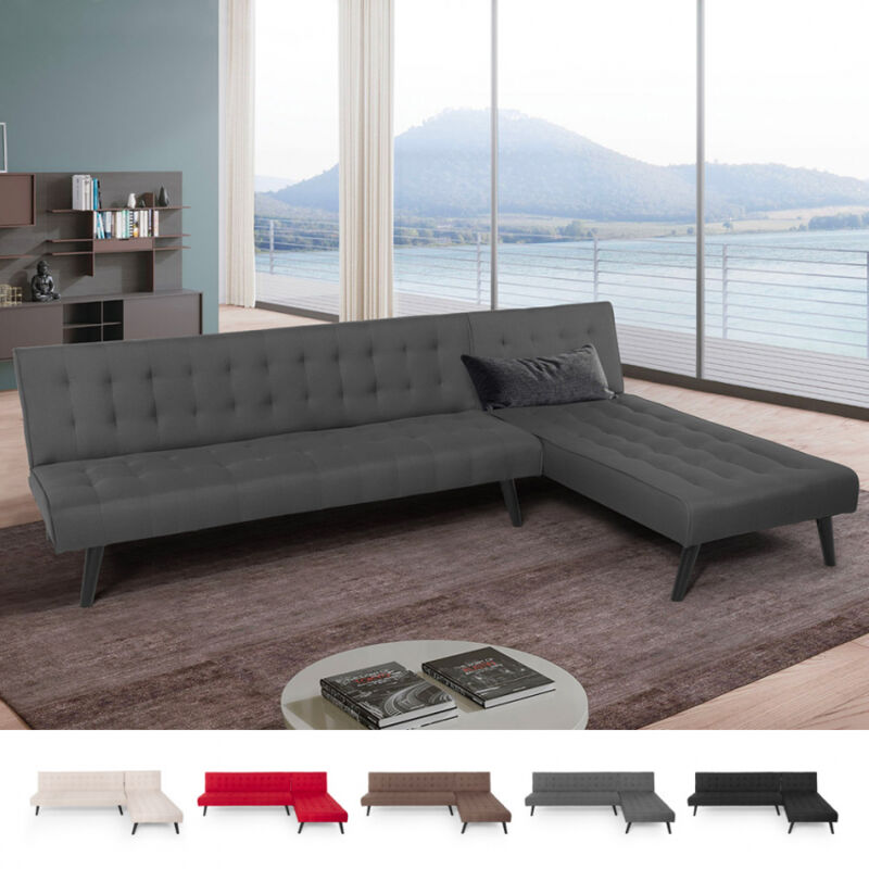 

Sofá cama de esquina de 3 plazas clic clac en tela modular reclinable de diseño moderno Natal | Color: Gris Oscuro