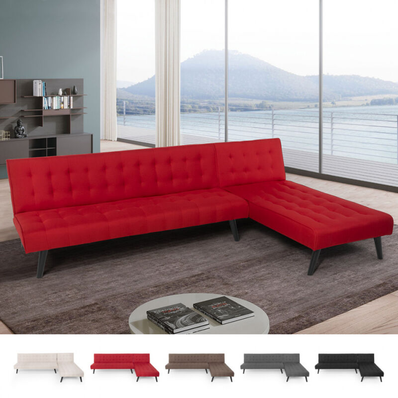 

Sofá cama de esquina de 3 plazas clic clac en tela modular reclinable de diseño moderno Natal | Color: Rojo