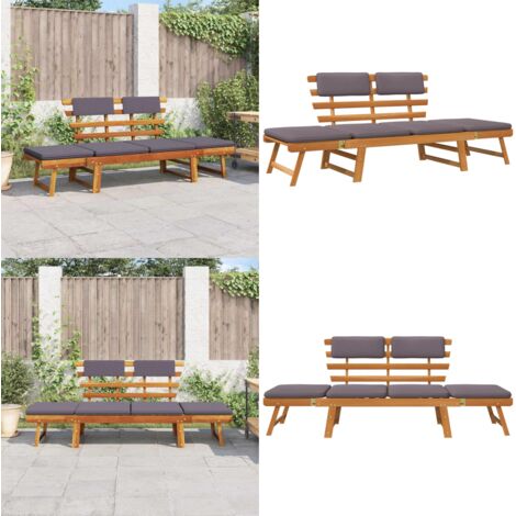 Sofá cama de jardín 2 en 1 con cojín madera maciza acacia 190cm - Tumbona de madera - Banco de jardín