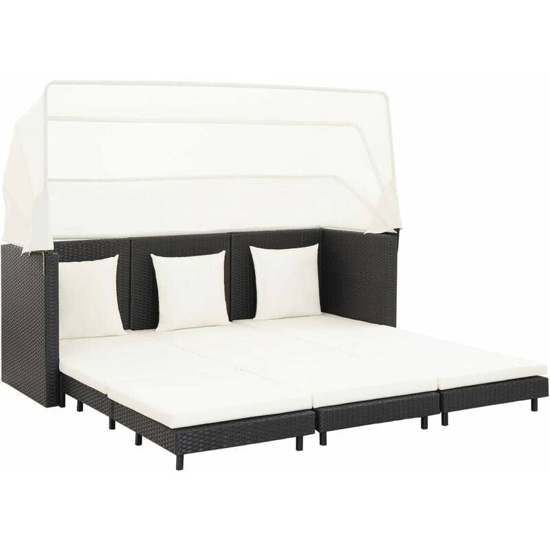 

Happyshopping - Sofa cama de jardin 3 plazas con capota ratan sintetico negro