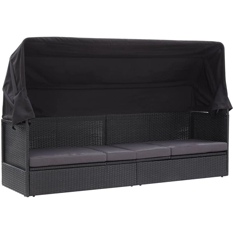 

vidaXL Sofá cama de jardín con toldo ratán sintético negro - Negro